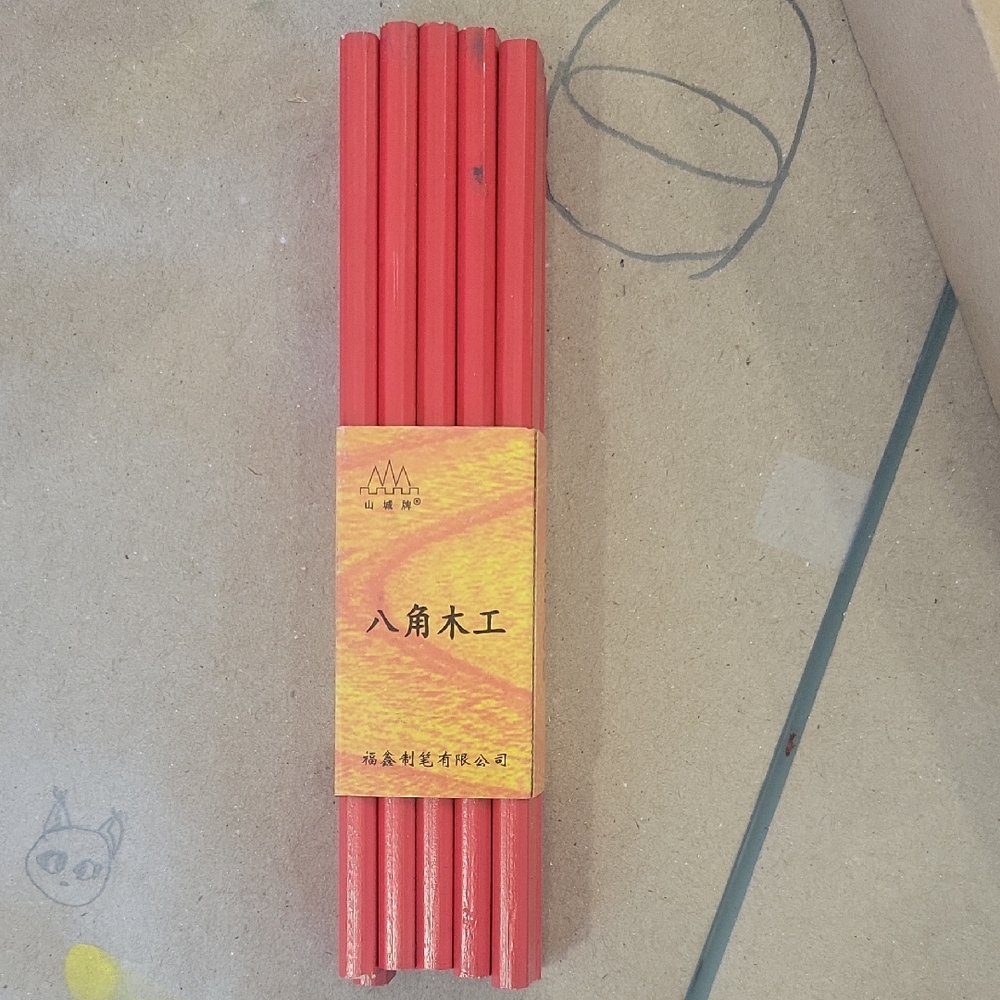 10PCSPack Octagonal Hard Red Carpenter Pencil Set, 175mm Wooden Writing